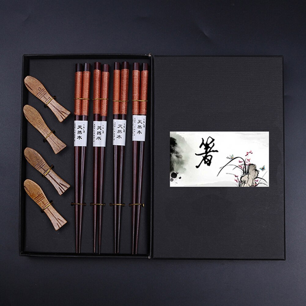 Lot de 4 Paires de Baguettes et Porte Baguettes Honancho