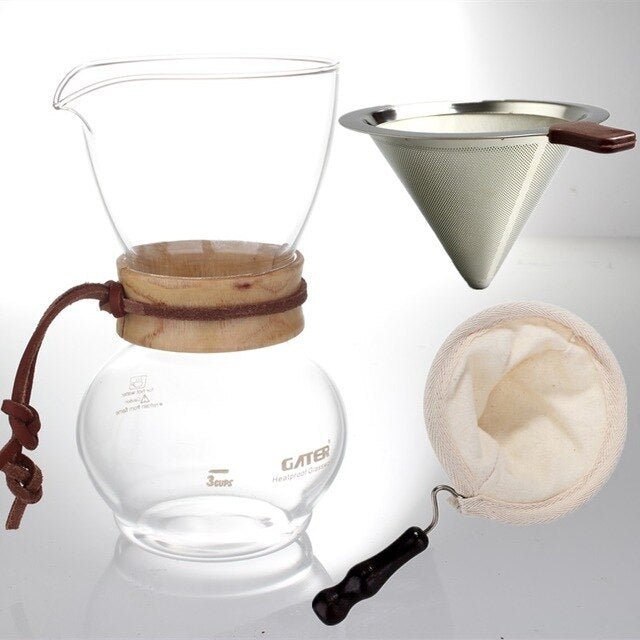 Cafetière Michico (avec filtre en flanelle, métallique ou les deux)