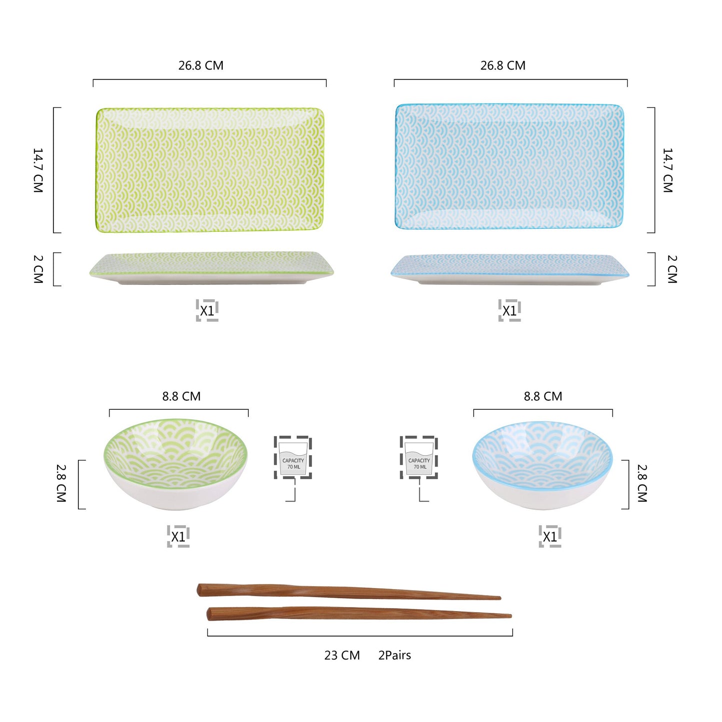 Ensemble D'assiettes à Sushi, Bols à Sauce et Baguettes Marunak