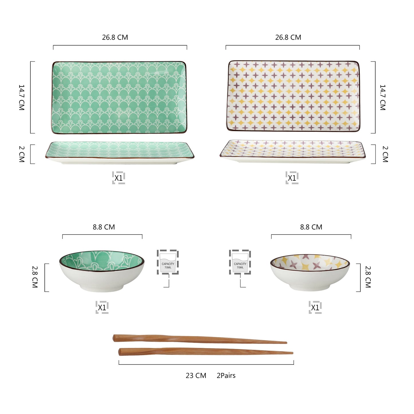 Ensemble D'assiettes à Sushi, Bols à Sauce et Baguettes Tsako