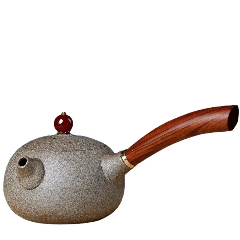 Théière kyusu Nikko gris clair, bouton rouge
