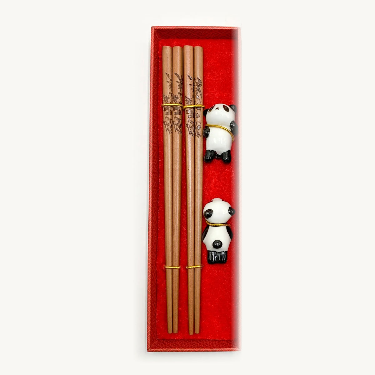 Coffret baguettes Obama panda, baguettes en bois et repose-baguettes panda