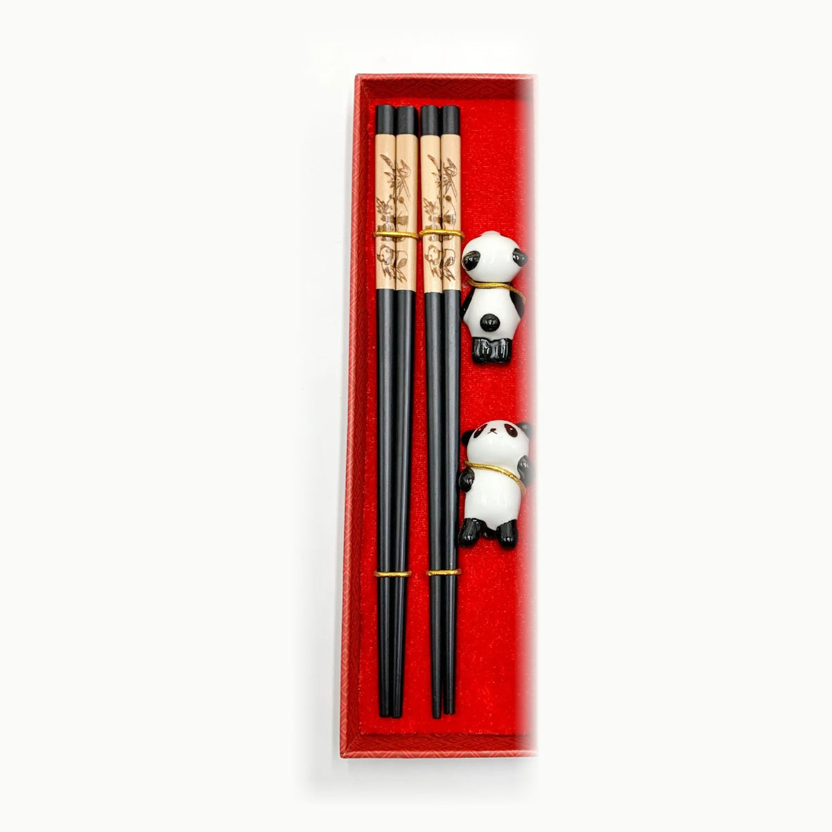 Coffret baguettes Obama panda, baguettes noires et repose-baguettes panda