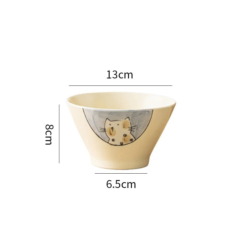 Bol de riz japonais Yanaka chat bleu, 13 cm x 8 cm