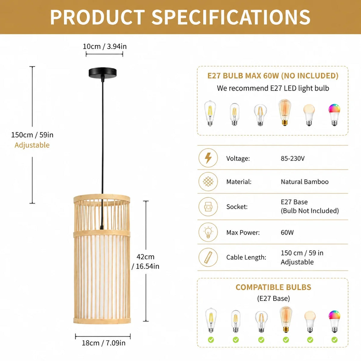 Lampe Suspendue en Bambou Arashiyama (2 couleurs)