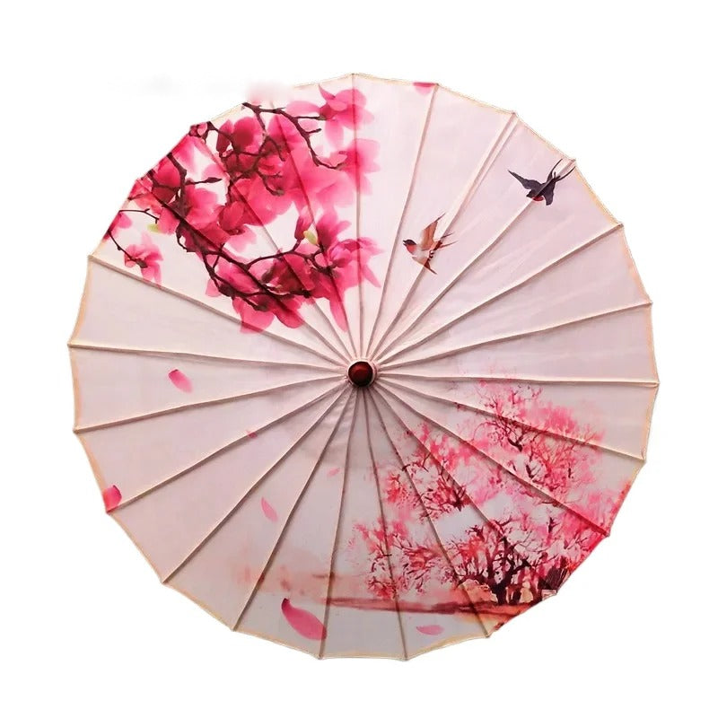 Ombrelle japonaise Yoshino fleurs roses et hirondelles