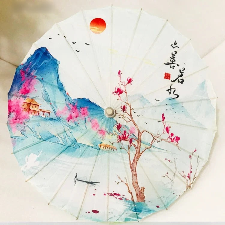 Ombrelle japonaise Yoshino décor paysage à l'encre