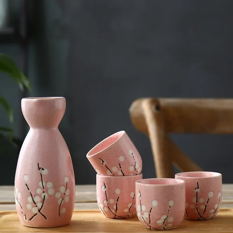 Carafe tokkuri et coupes ochoko Kairaku roses
