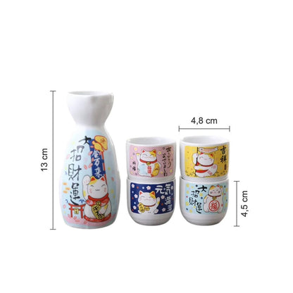 Dimensions du service à saké Imado : carafe 13 cm, coupe 4,8 x 4,5 cm