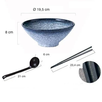 Set bol à ramen Hakata bleu avec cuillère et baguettes