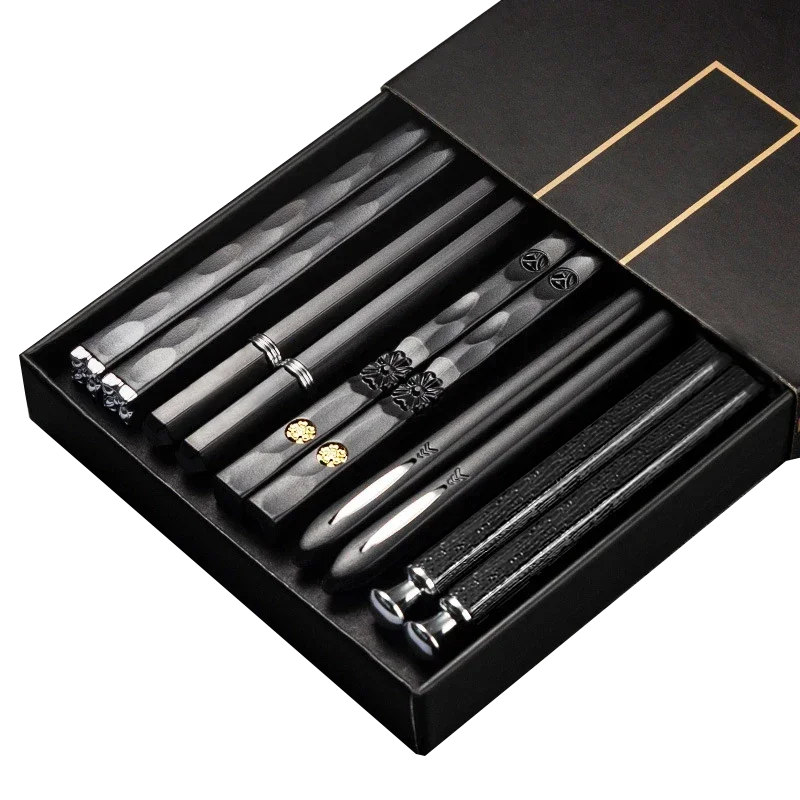 Lot de 5 paires de baguettes noires Matsue, cinq designs
