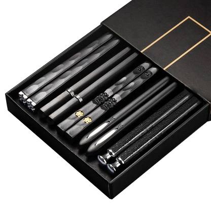 Lot de 5 paires de baguettes noires Matsue, cinq designs