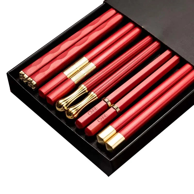 Lot de 5 paires de baguettes Tsuruga rouges, cinq designs