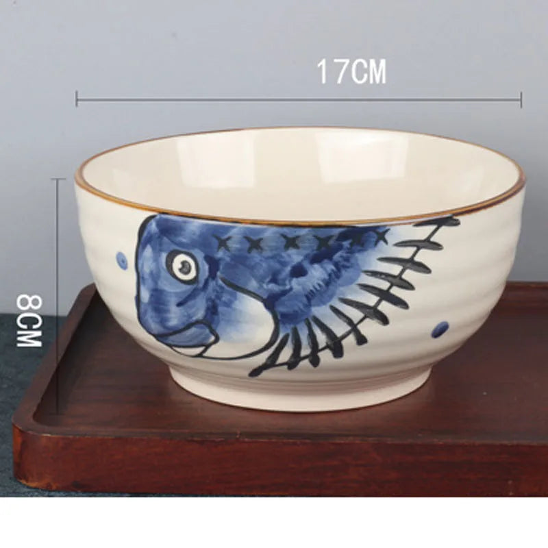 Dimensions du bol à ramen Akashi bleu : 17 cm de diamètre, 8 cm de hauteur