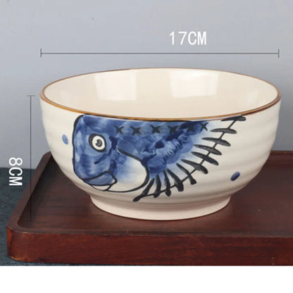 Dimensions du bol à ramen Akashi bleu : 17 cm de diamètre, 8 cm de hauteur