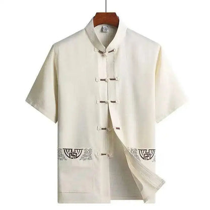 Chemise Kamakura beige à col montant