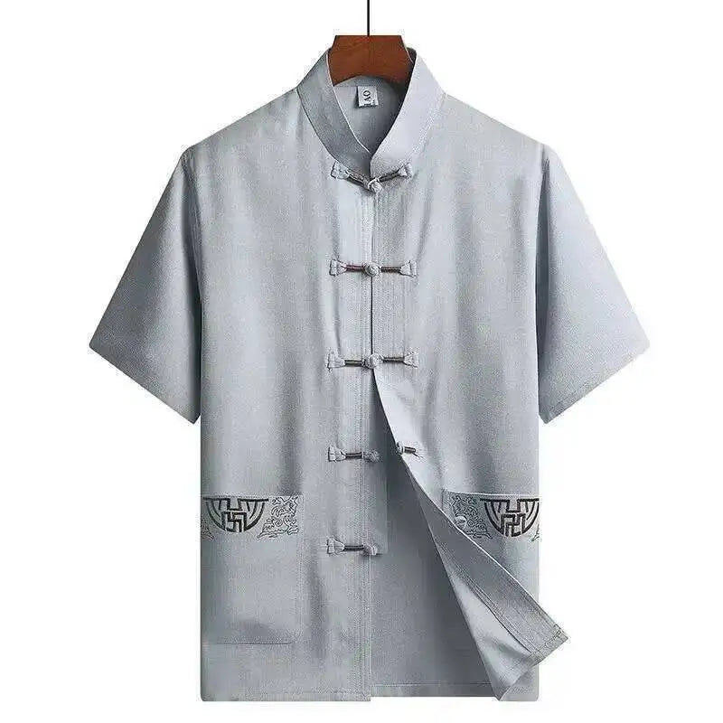 Chemise Kamakura bleu gris à col montant