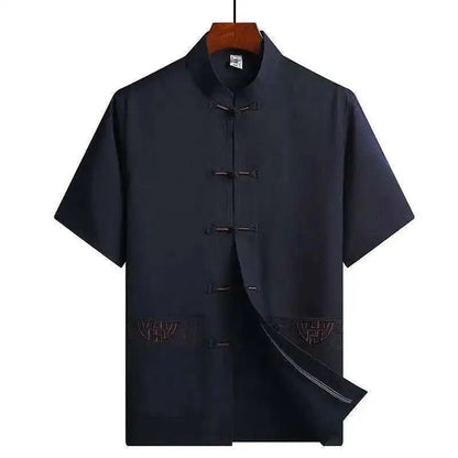 Chemise Kamakura bleu marine à col montant