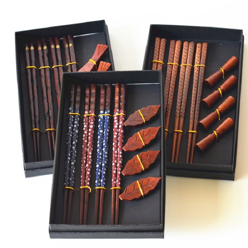 Lot de 4 Paires de Baguettes et Porte Baguettes Enoyaka