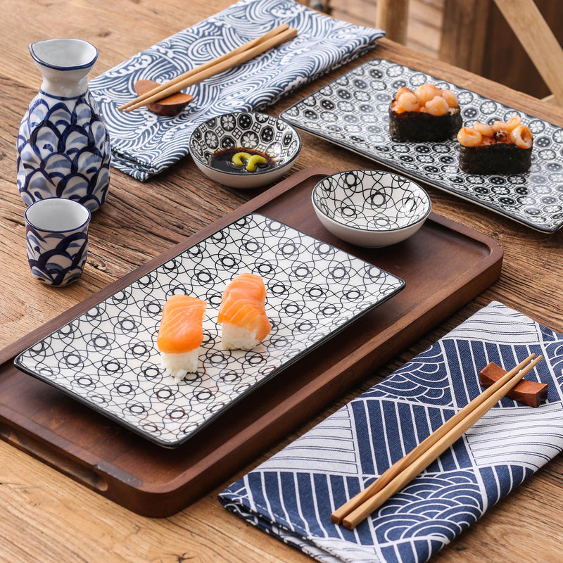 Vaisselle japonaise 5 pièces avec assiette, cuillère, assiette à